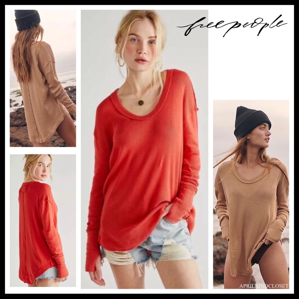 FREE PEOPLE BOHO TUNIC TOP CUFFED LONG SLEEVES TEE PULLOVER A2C - Picture 3 of 16